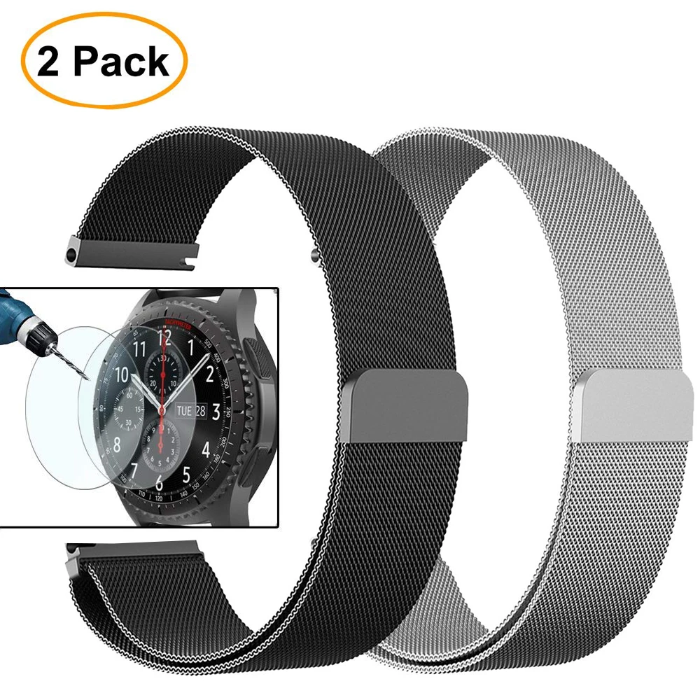black-silver 22 мм Универсальная Миланская петля для samsung gear S3 Classic/S3 Frontier/galaxy watch 46 мм регулируемый ремешок из нержавеющей стали - Цвет ремешка: black-silver
