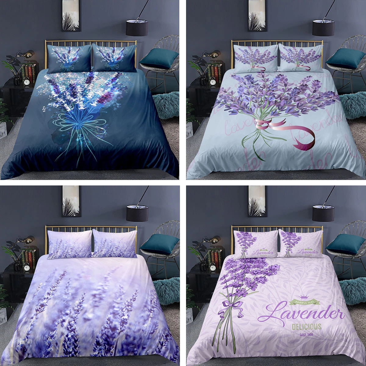 New Fashion Beautiful Lavender New Design Pattern 3D  Bedding Sets Duvet Cover+Pillowcase Single Twin Queen King Bed Set