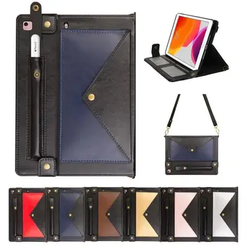 

Crossbody Protection Case For iPad Air 10.9 2020 Magnetic Leather+Silicone Cover For New iPad 8th 10.2 Long Strap+Pencil Holder