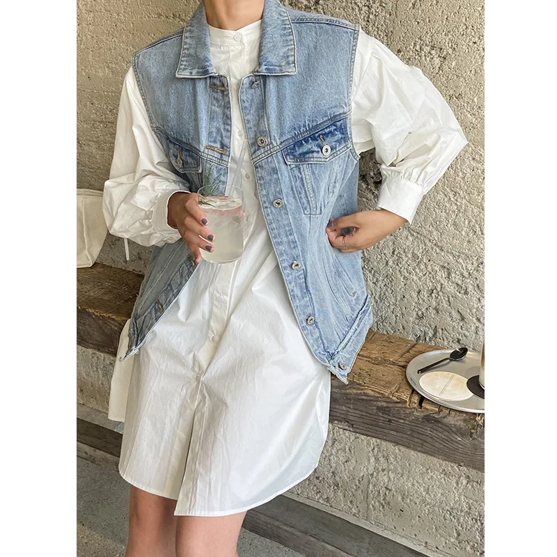 

2020 Autumn New Style Pure Cotton Sleeveless Denim Waistcoat Coat Female Korean-style Loose Vintage Vest Jacket