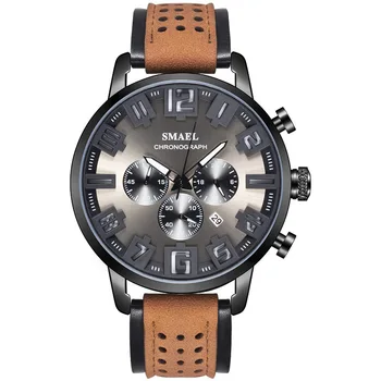 

Smael Smill Genuine Leather Strap Waterproof Watch Men Luminous Watch Calendar 6 Needle Quartz Watch