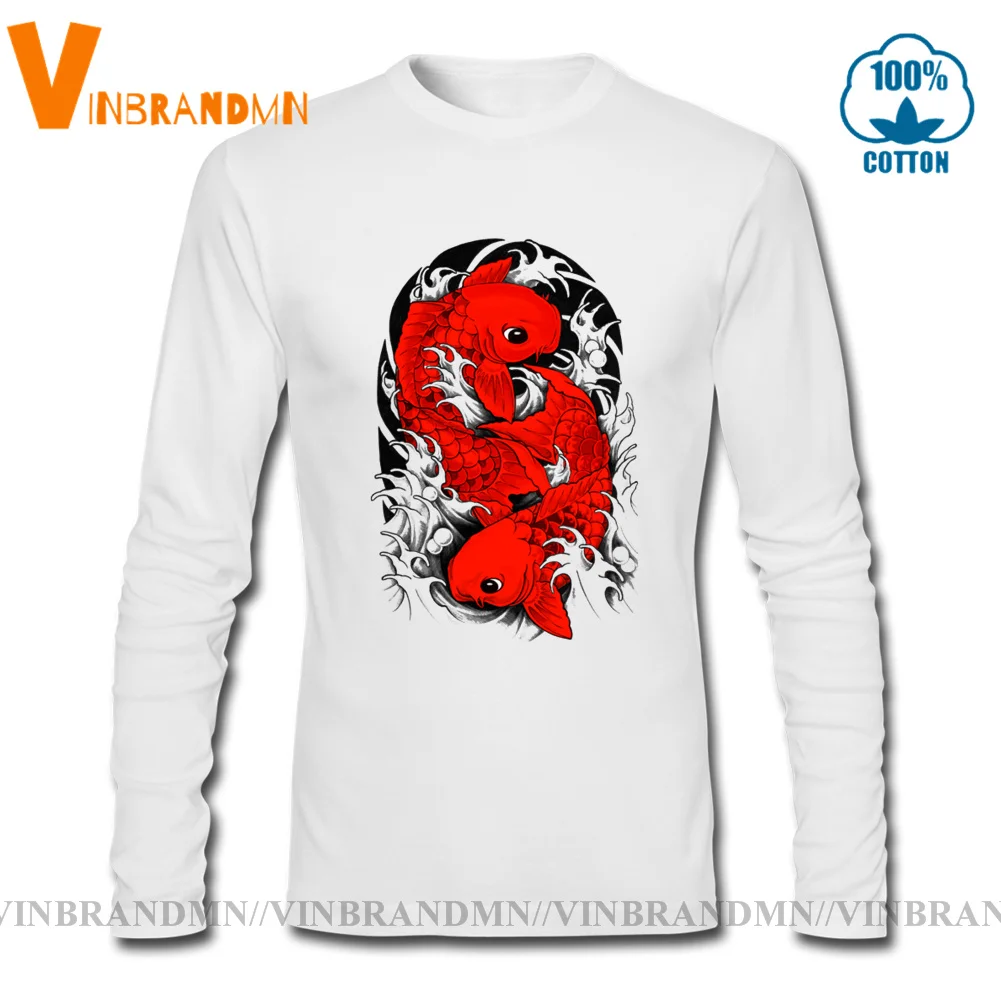 New Fashion Vestidos Vendita Calda Elegante Koi Fish Man Tshirt Mujer Camisetas Stile Giapponese Koi Carp Fish T-Shirt A Maniche Lunghe