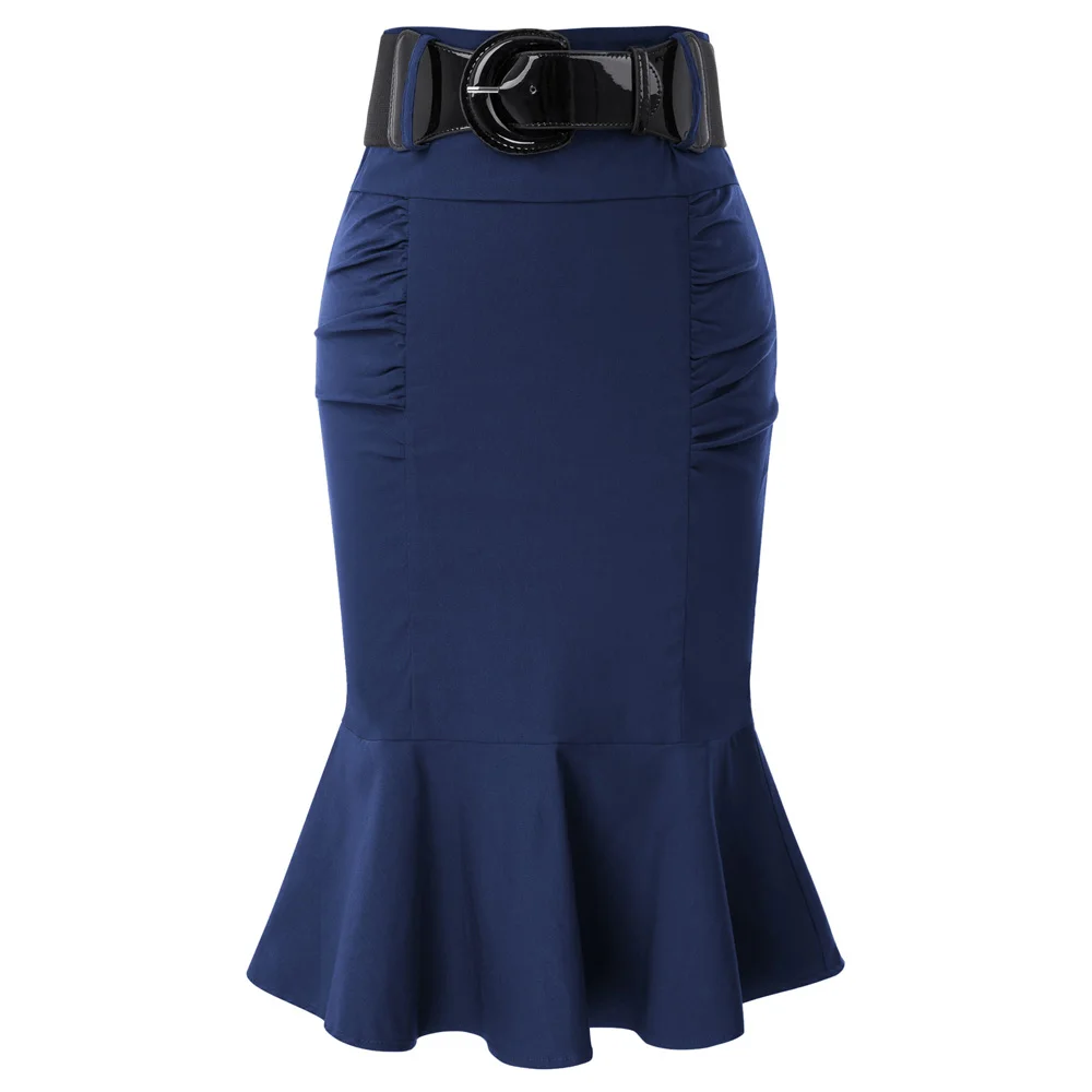 Belle Poque черная облегающая юбка Офисная Женская одежда Женская повседневная сексуальная юбка с высокой талией Элегантная Плотная юбка в форме русалки юбка - Цвет: Navy Blue