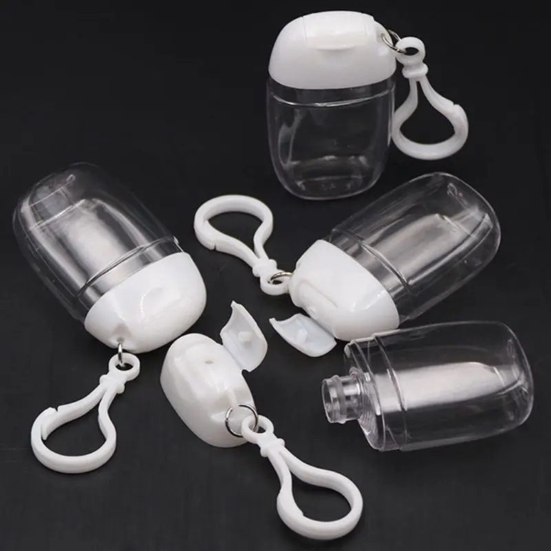 30ml Empty Hand Sanitizer Travel Small Size Holder Hook Keychain Carriers Flip Cap Reusable Portable Empty Bottles 5Pcs