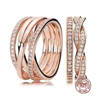 

2018 NEW 100% 925 Sterling Silver Ring Rose Gold Stacked Ring Wedding Ring For Fashion Women DIY Gift Jewelry