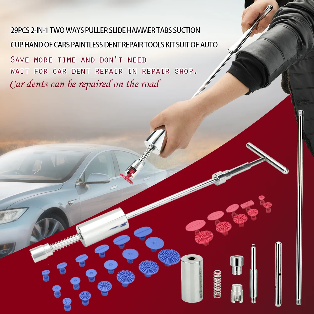

29pcs 2-in-1 car tool kit Two Ways Puller Slide Hammer Tabs Suction Cup Hand Cars Paintless Dent Repair Tools Kit Suit of Auto