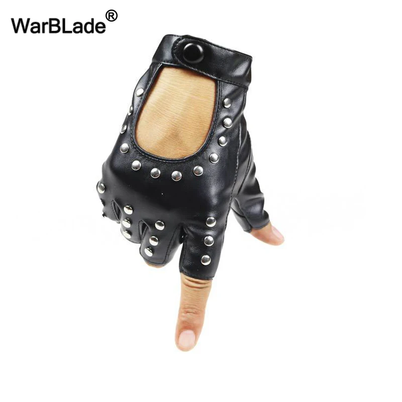 WarBLade, женские перчатки с заклепками из искусственной кожи, мужские перчатки с заклепками, женские сексуальные перчатки без пальцев, Luva