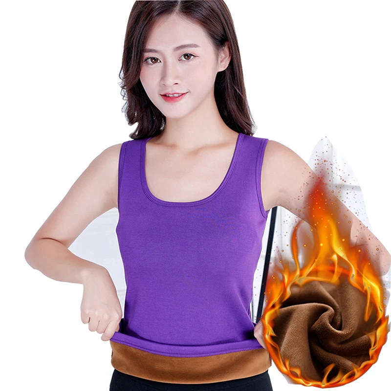 Tank Tops Wide Strap All-match Stretch Elasticity Winter Fleece Lined Underwear Tops Sexy Leopard Slim-Fit Sleeveless Shirts