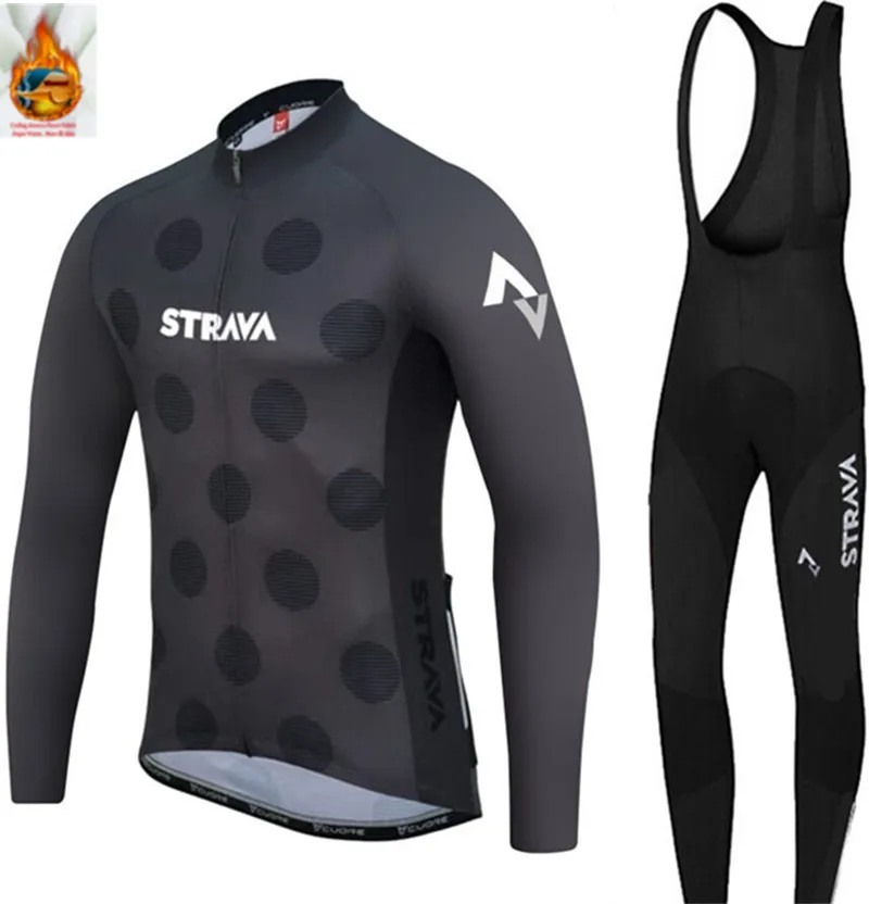 STRAVA тепловой флис Велоспорт Джерси Зимняя велосипедная одежда Maillot Ropa Ciclismo Invierno Hombre MTB велосипедная одежда - Цвет: 01