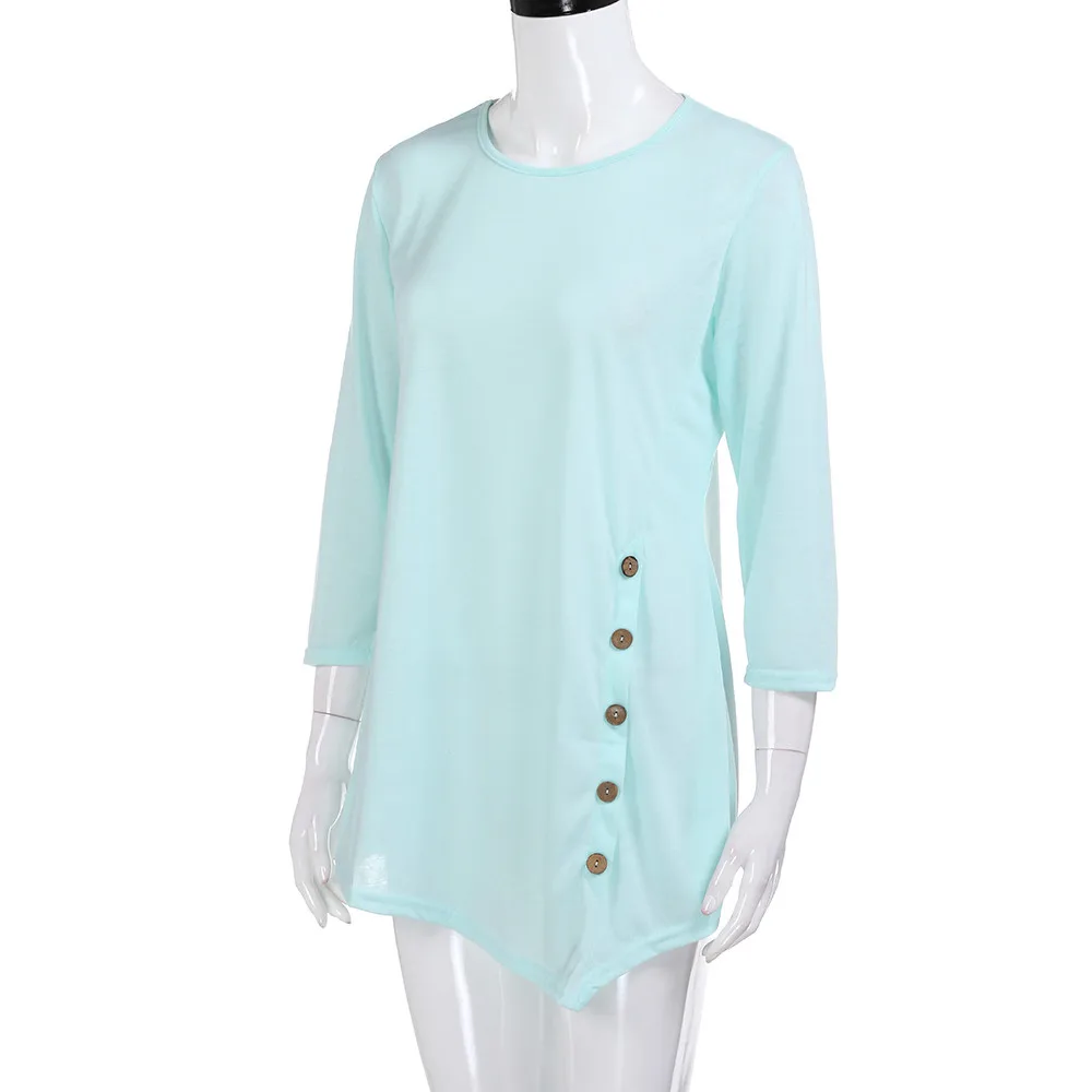 Свободная однотонная блузка с пуговицами, Женская туника с длинными рукавами и круглым вырезом, Женские топы и блузки, Blusas Mujer De Moda