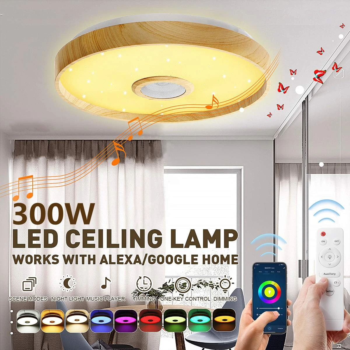 B.C. Van streek Machtig 300W Wifi Moderne Led Plafondlamp Smart Bluetooth Music Speaker App  Afstandsbediening Licht Rgb Dimbare Slaapkamer Plafondlamp|Plafondverlichting|  - AliExpress