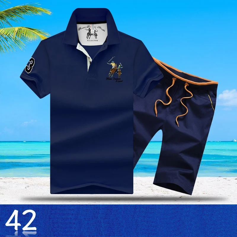 AZ-1813 42 Aismz мужской спортивный костюм Moletom Masculino, комплект брендовых спортивных костюмов с вышивкой, костюмы для поло, летний топ, мужской комплект из 2 предметов, футболка и шорты - Цвет: AZ-1813 42