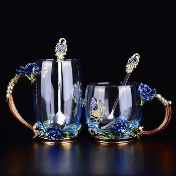 

2020 Enamel Color Scented Tea Cup Casual Wine Glasses Home Creative Fashion European Coffee Whiskey Food Glass Cups With Handle