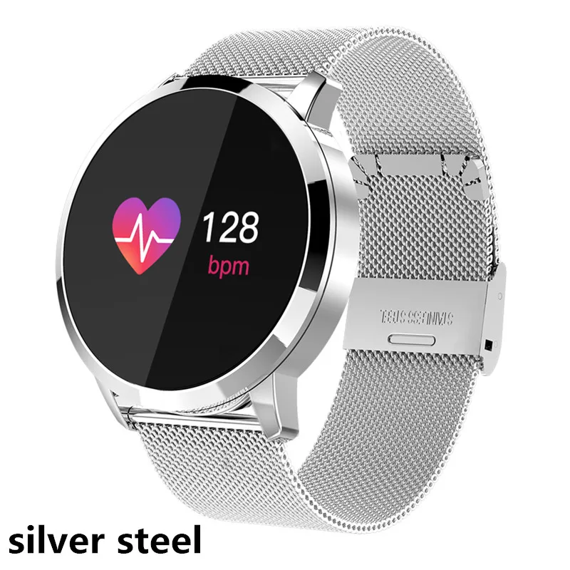 Q8 silver steel Хит, умные часы, умный Браслет L5 L9 T80 DT98 S10 Y6 Q8, модные спортивные часы, мониторинг сердечного ритма, шагомер, водонепроницаемые часы - Цвет: Q8 silver steel