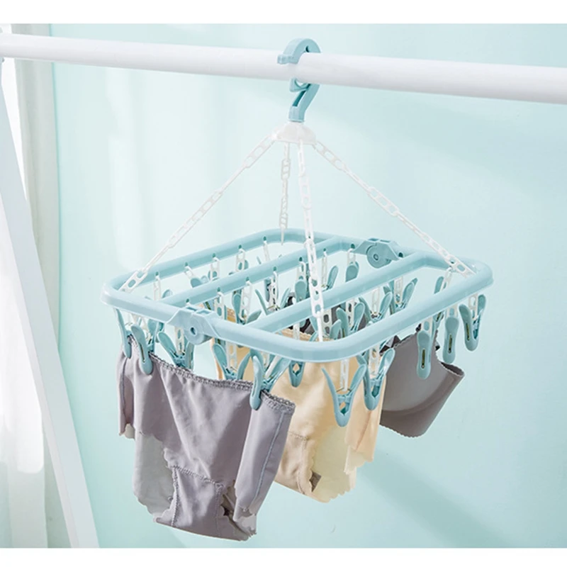 32 Clips Folding Clothes dryer Hanger Children Adults Clothes Dryer Windproof Socks Underwear Plastic Drying Rack 4
