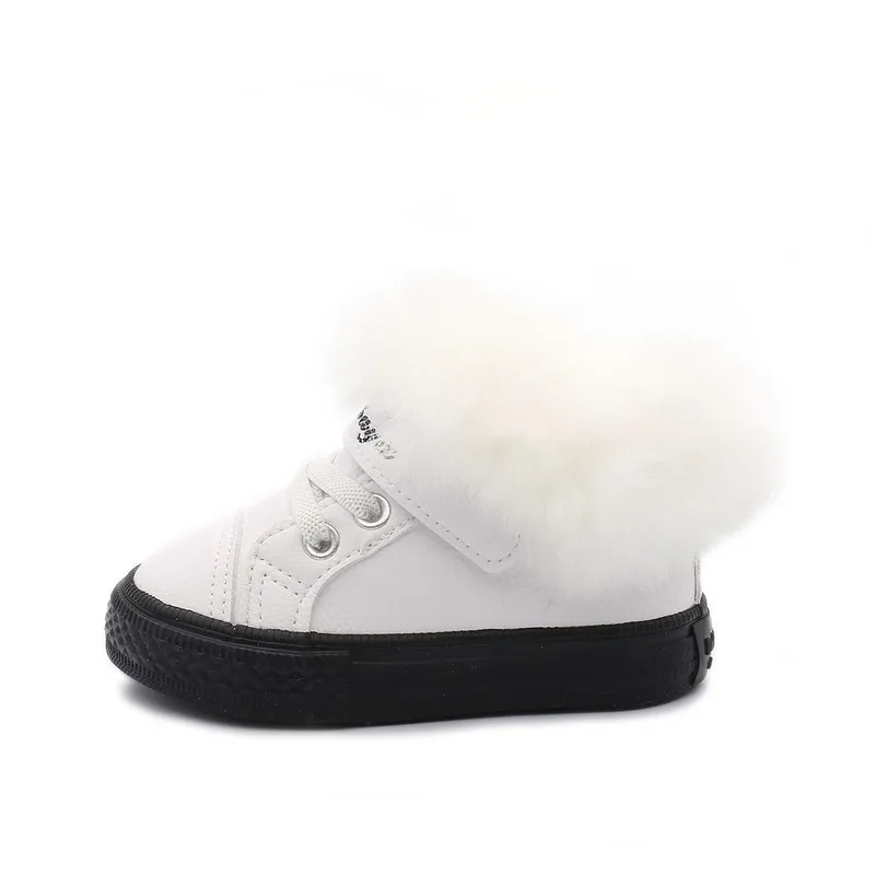 Детская зимняя обувь для детей 1-2-3 лет, г. Зимние ботинки с бархатом, Новая Модная хлопковая теплая детская обувь с хлопчатобумажными стельками для малышей - Цвет: white