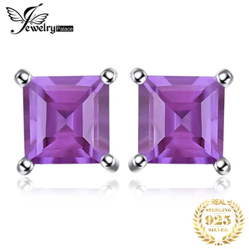 

JewelryPalace Square Genuine Amethyst Stud Earrings 925 Sterling Silver Earrings For Women Korean Earings Fashion Jewelry 2020