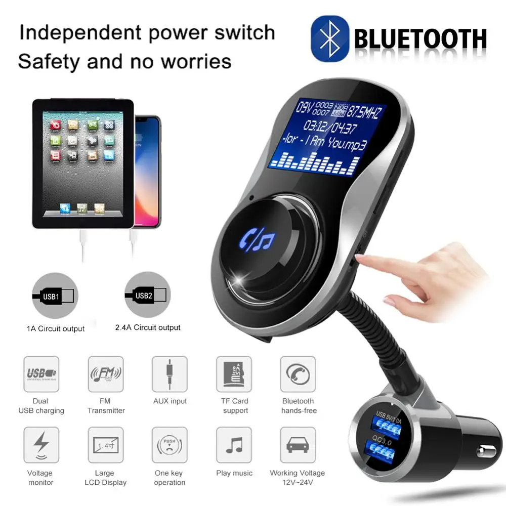 Bluetooth Hands-free FM модулятор стерео автомобильный mp3-плеер аудио адаптер fm-передатчик