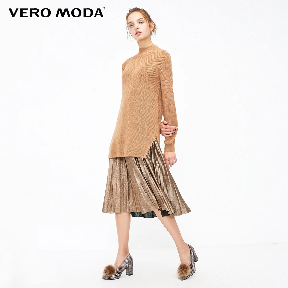 Vero Moda Новое поступление трикотажное платье из двух частей с металлическим плиссированным подолом | 319146524 - Цвет: Indian tan