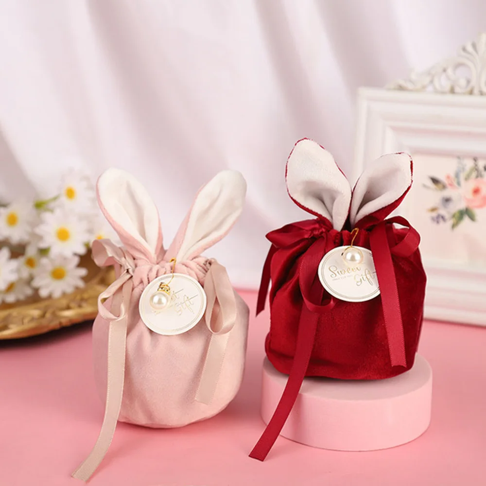 Sacs d'emballage cadeau lapin de pâques en velours, saint-valentin, lapin mignon, sacs de bonbons au chocolat, organisateur de bijoux de fête d'anniversaire de mariage ► Photo 2/6