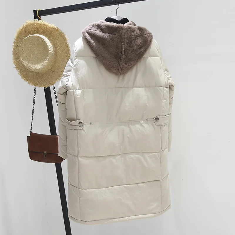 

Korean-style WOMEN'S Wear 2019 Autumn & Winter New Style Long Plush Joint Hooded Cotton Overcoat Women's