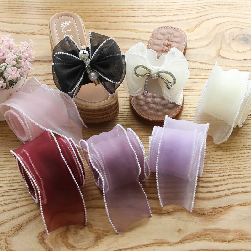 10 Yards 60mm Wide Pearl Fishtail Yarn Wave Organza Ribbon DIY Bow Hair Accessories Material Gift Packing Sewing Fabric 21071301 | Дом и сад