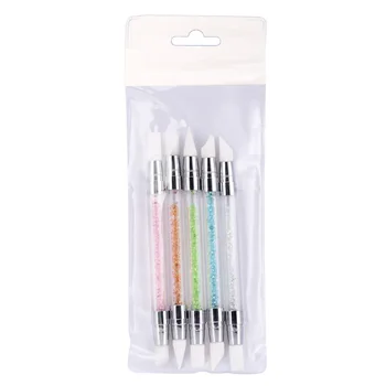 

5 Pcs Acrylic Handle Silicone Nail Brush 2-ways Silicon Tool L, 5 Pieces Brush 2 Way Rhinestone Crystal Nail Art Brush Pen ,L2