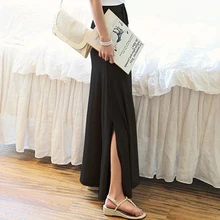 Женские плиссированные юбки с высокой талией, однотонные повседневные, большие размеры, тонкие, удобные, с разрезом, на бедрах, юбки, длинная модная одежда