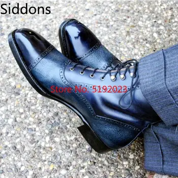 

Two Tone High Ankle Rounded Cap Toe Pu Leather Lace Up Boots for Men's Zapatos De Hombre Fashion Shoes Men D45