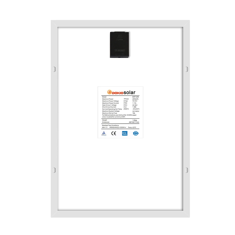 Dokio 12V 20 Вт монокристаллические Панели солнечные жесткая Водонепроницаемый фотоэлектрических Панели солнечные для дома с зарядным устройством usb 5V 10A контроллер