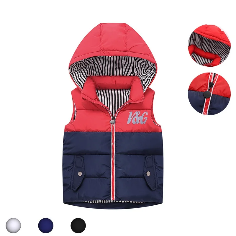

3-12T Girls Waistcoats 2019 Winter Warm Thick Splicing Hat Zipper Vests for Largr Boys Children's Clothes Kids Jacket Coats