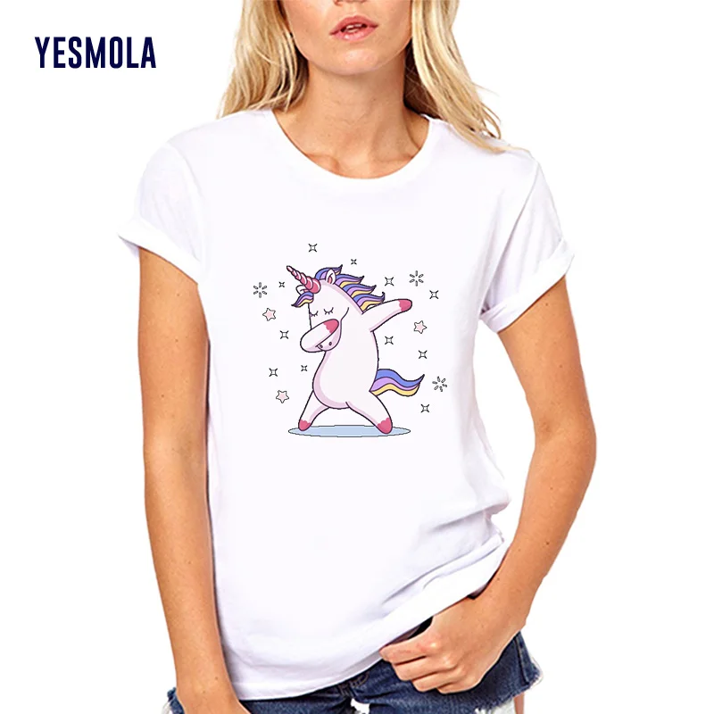 

Смешная футболка YESMOLA с единорогом, женская летняя футболка в стиле Харадзюку, женская футболка с единорогом