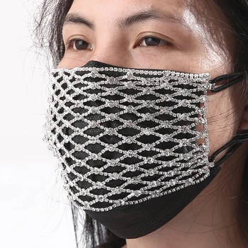 

Fahsion Bling Rhinestone Facemask Cover Veil Jewelry for Women Statment Hollow Decoration Mask Crystal Jewellery 2020
