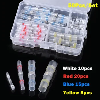 

50PCS Heat Shrink Butt Wire Connectors Waterproof Tinned Copper Solder Seal Terminals Set Insulated Shrinkable Tubing Kit