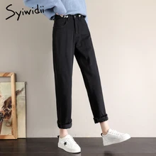 Джинсы на пуговицах, Женская бархатная одежда, большие размеры, джинсовые штаны с высокой талией, флисовые прямые брюки, длинные черные повседневные штаны, новинка