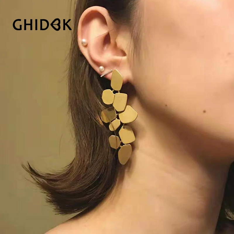 GHIDBK большой матовое золото богемные серьги-гвоздики с подвеской с различные способы ношения персонализированные серьги-гвоздики Регулируемая серьга шпильки