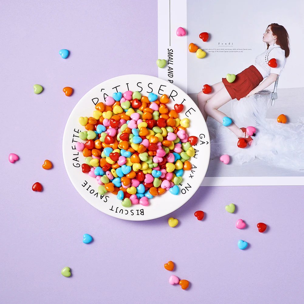 about 1267pcs/500g Opaque Acrylic Heart Beads for Earring Bracelet Necklace Kids Jwelry DIY Making Accessories 10x11x6mm