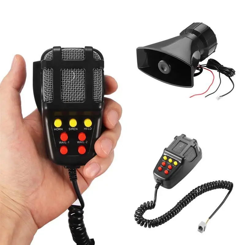 Onever Car Alarm Horn 7 Tone Sound Car Recording Emergency Siren Horn Mic PA Speaker System Emergency Amplifier Hooter Universal