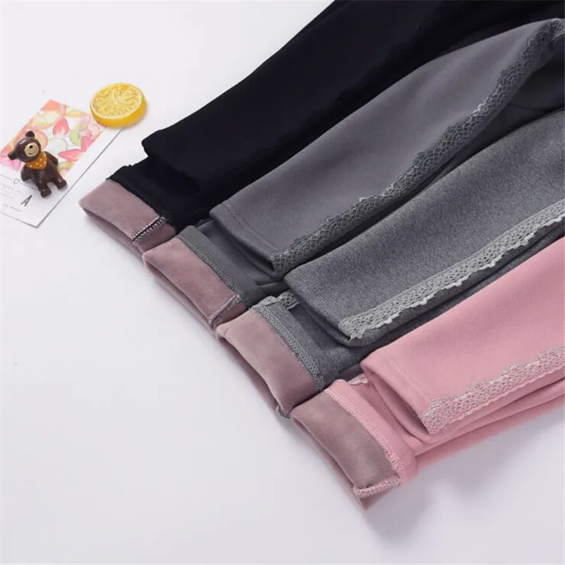 Girls Winter Pants Lacework Warm Leggings for Girls Casual All-match Autumn Children Legging Kids Trouser 3 4 5 6 7 8 9 Years