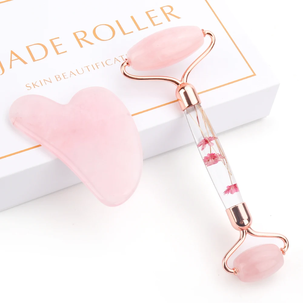 

Facial Massager Natural Jade Roller & Guasha Kit set Roller Facial Beauty Lifting Body Slimming Tool For Double Heads Massager