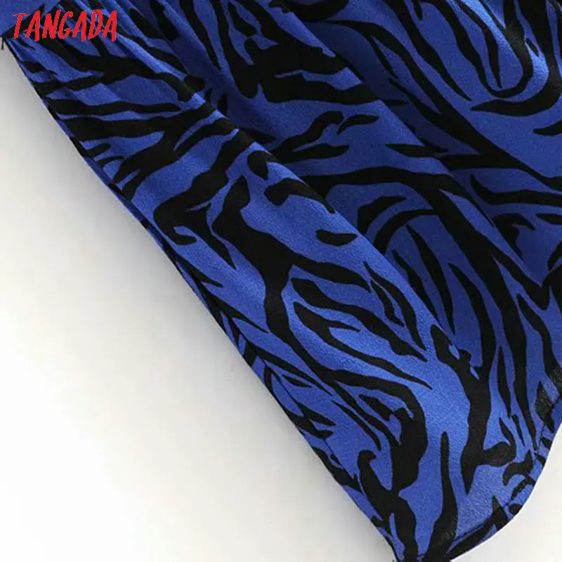 Tangada women leopard blue dress long sleeve vintage pleated loose midi dress female ladies clothing 3A41