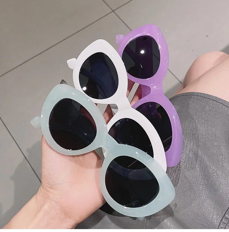 ray ban sunglasses women SO&EI Ins Popular Fashion Cat Eye Women Sunglasses Retro Jelly Color Shades UV400 Eyewear Men Green Pink Purple Sun Glasses oversized square sunglasses