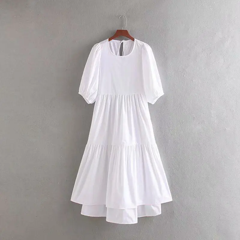 Moirlicer женское базовое белое миди платье со шнуровкой сзади с рукавом три четверти