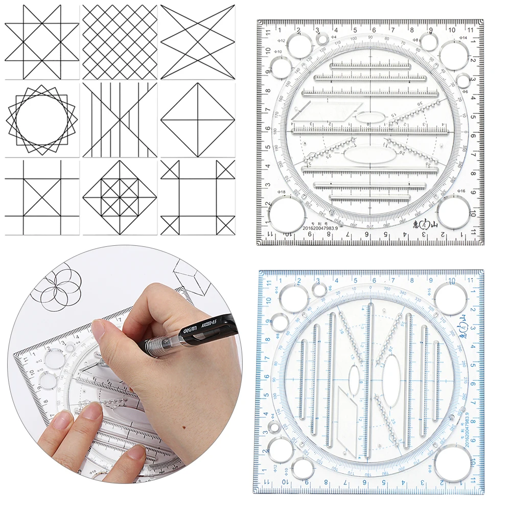 Reglas de caleidoscopio geométricas para costura, plantilla de dibujo rápido, reglas de mosaico, Regla de medición para escuela, oficina y estudio, 1 ud.
