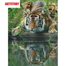 GATYZTORY 5D алмазная живопись Полная площадь DIY домашний декор мозаика Стразы картина логотип на холсте искусство тигр питьевая вода