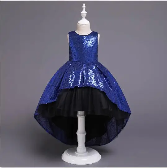 Детское платье с блестками, коктейльное платье принцессы без рукавов с большим бантом, одежда для выступлений, праздничные платья на свадьбу для маленьких девочек - Цвет: blue