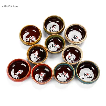 

Ru Kiln Celadon Cup / Ice Cracked Glaze Cup Chinese Kung Fu Zisha Ceramic Cup Hand-painted Ceramic Goldfish Cup Household Tea Se