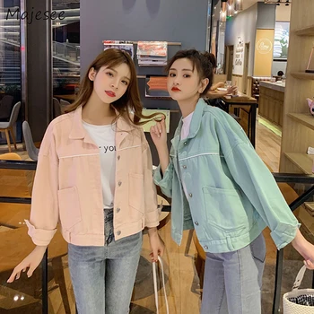 

Jackets Women Denim Pink Sweet Spring Autumn Womens Jacket All-match Simple Student Korean Style Loose Harajuku Daily Girls Chic