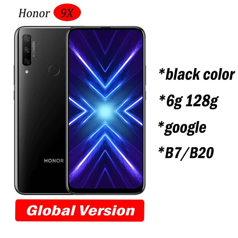 Honor 9x смартфон Global 6 59 дюймов полный экран 48 МП две камеры ГБ + 128 Гб GPU Turbo черный |