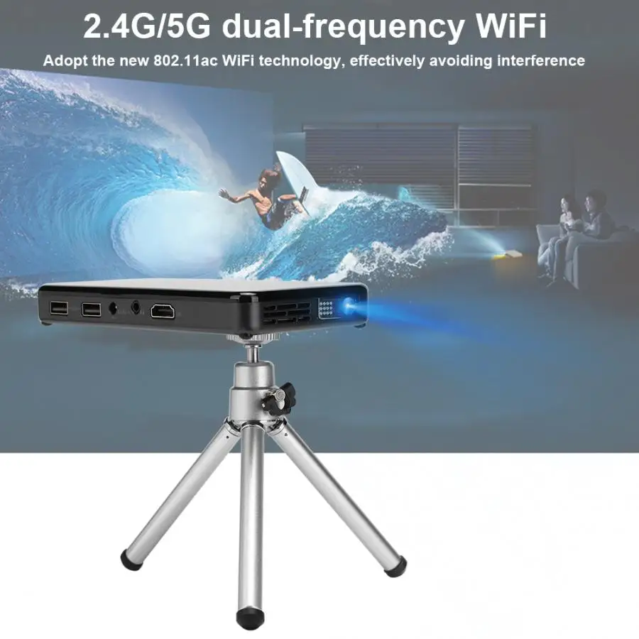 Портативный DLP HD Bluetooth проектор с wi-fi с системой Android 7,1 850*480 4K x 2 K/60fps проекторы для домашнего кинотеатра Поддержка HDMI 1G+ 8G